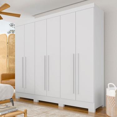 Imagem de Roupeiro Casal 6 Portas Com Puxadores Revestidos Ester Branco - M.a
