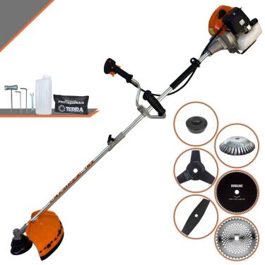 Imagem de Máquina de Cortar Grama À Gasolina Terra GRHB430 Bi-Partida 43cc 1,7HP 12000rpm Roçadeira Com Carretel + 4 Lâminas de Cortes + Escova de Aço 38 Cerdas