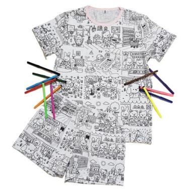 Imagem de Kit Pijama Infantil Conjunto Colorido com Canetinhas para Dormir e Bri