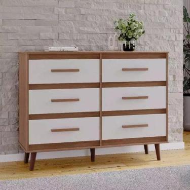 Imagem de Cômoda 6 Gavetas Mila com Estilo Retrô Savana/Off White - Moblis - Lah