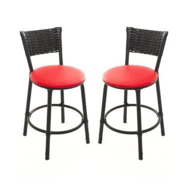 Imagem de KIT 2 Banqueta Baixa Encapada Junco PRETO Area Gourmet - ESPAÇO JUNCO,