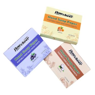 Imagem de flowcheer Folhas de sabão de papel para lavagem à mão - (360 folhas) folhas de sabão portátil de coco, mirtilo, limão para viagem, ecológico, sabão de mãos dissolúvel para acampamento, viagens, uso em