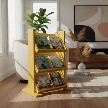 Imagem de Revisteiro de Piso Chão Porta Revistas Livros Jornal Amarelo Laca