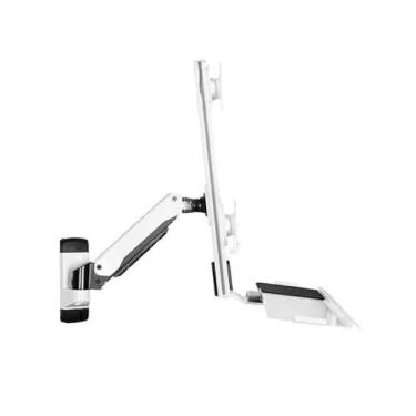 Imagem de hezhuhe2258 Suporte de monitor branco montado na parede, braço único, suporte de monitor duplo para tela de 15-27 polegadas com bandeja de teclado e mouse, bandeja de engenharia, braço de monitor