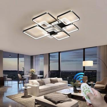 Imagem de Luminária de teto moderna grande de alumínio para ambientes internos com controle remoto LED regulável 131W lâmpada retangular dourada com controle remoto criativo quadrado 5 anel de luz ade