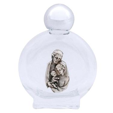 Imagem de Garrafa de água benta de vidro | Tampa prateada torcida | Ícone de metal religioso | Sagrada Família, Divina Misericórdia ou Nossa Senhora de Guadalupe | Ótimo presente católico | Artigos domésticos