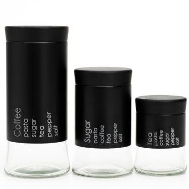 Imagem de Kit 3 Potes Mantimentos Redondo em Vidro para Armazenamento de Alimentos 800ml 1000ml 1400ml (Preto)