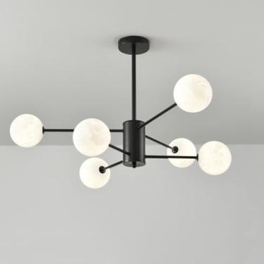 Imagem de Lustre Sputnik moderno de 6 luzes, luz de teto de meados do século, 3D, lua, leite, bolha, branco, lustre, preto, fazenda, vintage, luz pendente para sala de jantar, cozinha, ilha, sala de e