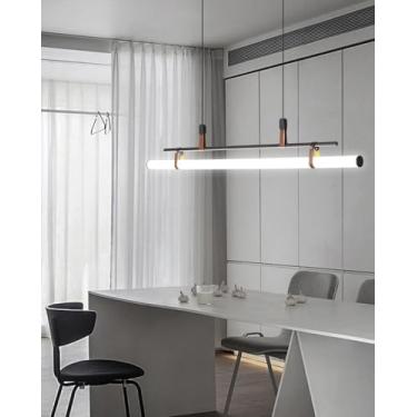 Imagem de Luminária pendente LED moderna regulável com controle remoto para escritório, sala de jantar, cozinha, preta (150 cm)