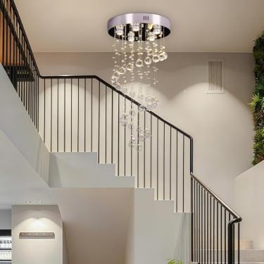 Imagem de FRIXCHUR Lustre De Cristal Espiral Moderno, Pendente Em Formato Gota Chuva, Para Tetos Altos, 5 Luzes, Esfera K9, Sala Jantar, Cozinha, Hall D15,7 * H35,4