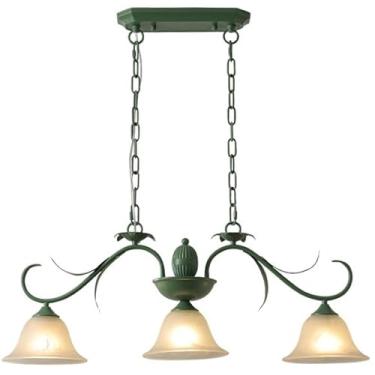 Imagem de Luminária pendente linear ondulada moderna com cúpula de vidro fosco, lustre nórdico de 3 luzes, flor verde, luminária de teto floral francesa para cozinha, ilha, sala de jantar, quarto, res