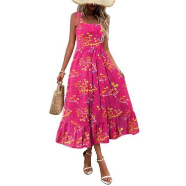 Imagem de Vestido Zeagoo Boho Floral em camadas Maxi Spaghetti Spaghetti Spaghet