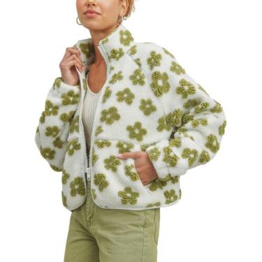 Imagem de Casaco Yeokou Floral Winter Sherpa Fleece feminino verde tamanho L