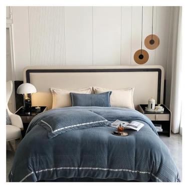 Imagem de Conjunto de cama de 4 peças, tecido de veludo coral leite, macio e quente no inverno, capa de edredom queen size de cor sólida (3 queen)