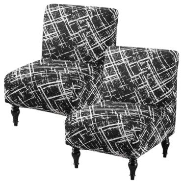 Imagem de 2 peças de capa para cadeira sem braço, design inclusivo, capa removível e lavável, protetor de móveis para cadeira sem braço, para sala de estar, sala de jantar, hotel (preto e branco)