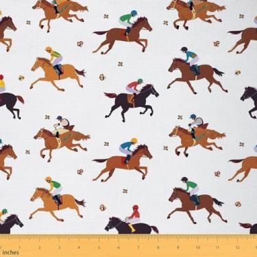 Imagem de Feelyou Tecido impermeável para uso ao ar livre para cavalos de corrida por jarda para decoração de quarto de crianças, tecido de estofamento de cavaleiros para cadeiras 2 jardas vintage caubói