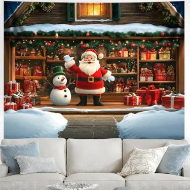 Imagem de Tapeçaria de Feliz Natal, decoração de parede, decoração de Natal, tapeçaria para quarto, sala de estar, decoração de festa, banners, fundo de placa de quintal (homem de neve, 140 cm C x 138 cm, sem