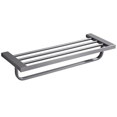 Imagem de Acessórios de banheiro cinza e preto metálico para toalhas, cabide de papel, suporte escovado para vaso sanitário, conjunto de prateleira de vidro, cabide de papel (porta-cordelas)