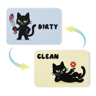 Imagem de 2un Reversível Máquina Lavar Louça Ímão Limpo Sujo Indicadores, Estilo Gato Dupla Face Indicador Limpo Sujo Fofo Ímã Máquina Lavar Louça Gato para Frigorífico Lavanderia Casa