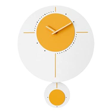 Imagem de WYUYIWH Relógio de parede estilo nórdico familiar sala de estar moda casa personalidade pêndulo relógio de parede criativo decoração de parede 38 cm/15 pol pendurado na parede (amarelo 38 cm/15 pol)