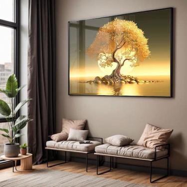 Imagem de Quadro com Moldura e Acrilico Cristal Vidro Sala Quarto Arvore Dourada