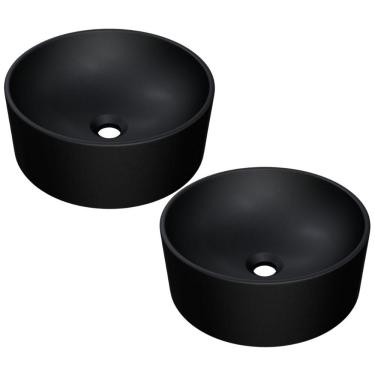 Imagem de Kit 02 Cubas de Apoio Redonda Para Banheiro Lavabo C01 BL34W Preto Matte Fosca  - Lyam