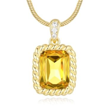 Imagem de Poekio Colar de ouro para mulheres - pingente quadrado de pedra de nascimento de cristal - corrente banhada a ouro 18K, joia para mulheres, presentes de aniversário para sua esposa, namorada, mãe