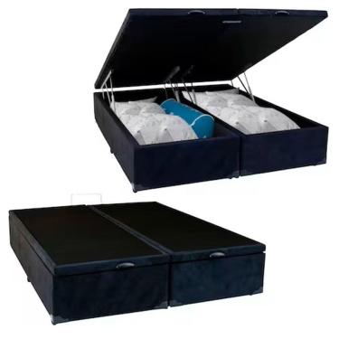Imagem de Cama Box Bau Bipartido Casal Preto Suede Premium 47x138x188 - FA Elegante