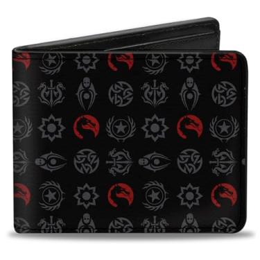 Imagem de Buckle-Down Carteira Mortal Kombat, Bifold, Mortal Kombat Fighter Icons Monograma Preto Cinza Vermelho, Couro Vegano