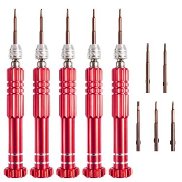 Imagem de FOCMKEAS Conjunto de chaves de fenda 5 em 1 5 peças, tudo em um, com fenda de aço de alta liga S2/Philips/Torx para reparo de óculos, celular, eletrônicos, relógio (vermelho)