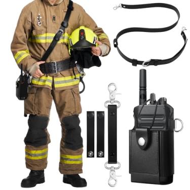 Imagem de Eccliy Coldre de rádio de couro para bombeiro, conjunto EMS EMT com cinto, correia, fita antioscilação para bombeiros, paramédicos, polícia, busca e resgate