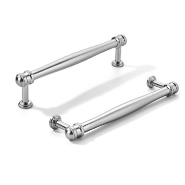 Imagem de khtumeware Pacote com 10 puxadores de armário de níquel acetinado escovado central de 5 polegadas (128 mm), alça sólida para armário de cozinha resistente, ferragens de armário para penteadeira