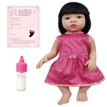 Imagem de Kit Boneca Baby Kiss Sid Nyl Morena Brinquedo Bebê C/ Certidão