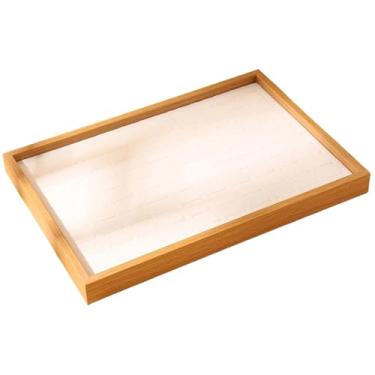 Imagem de Vaveren Bandeja para exibição de joias, enfeites de madeira para presentes, portátil, grande capacidade, organizador de estojo de armazenamento versátil para, Bege Branco