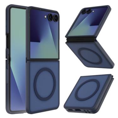 Imagem de Capa magnética para Samsung Z Flip 7, compatível com MagSafe, Galaxy Z Flip 7, translúcida, slim fit, à prova de choque, capa protetora para celular para Flip7, azul