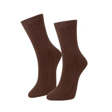 Imagem de Meia em Lã Cano longo Selene 7544-001 Canelado, Café, 34/39