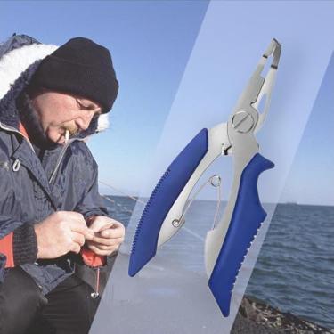 Imagem de Alicate de pesca de boca curva com cordão para pesca em água salgada e água doce, azul