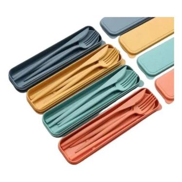 Imagem de 2X Kit Talher Com Estojo Marmita Garfo Faca Colher Resistent