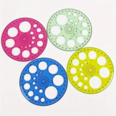Imagem de Transferidor redondo de plástico de 360 graus para pintura e desenho, ferramenta de desenho, 16 tamanhos circulares, material de desenho técnico - 4 cores