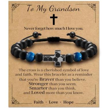 Imagem de Alissl Pulseira de futebol cruzado para homens e meninos, pulseira de olho de tigre traz saúde, segurança e felicidade, batismo/volta às aulas/aniversário/ para jogadores, time,