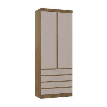 Imagem de Guarda Roupa Modulado 2 Portas 4 Gavetas 90cm Veneza Luciane Móveis Avelã Pf/cinammon Pf