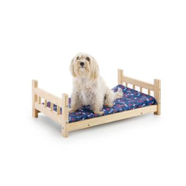 Imagem de Cama Para Pet Cachorro Gato em Madeira Pinus Com Colchão - Compmovel