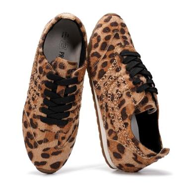 Imagem de Project Cloud Tênis feminino de couro descalço – Tênis feminino com cadarço de espuma viscoelástica – leve e antiderrapante – Tênis feminino moderno para o dia todo (tigre), Leopardo, 34