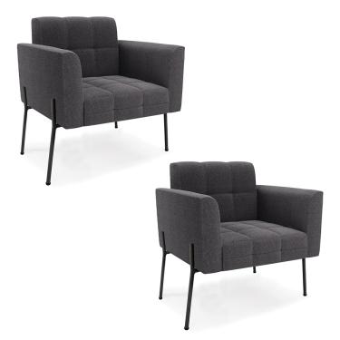 Imagem de Poltrona Sala de Estar Pé de Ferro Pto Kit 2 Elisa Bouclê Grafite D03 - D'Rossi