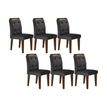 Imagem de Cadeira Sala De Jantar Imperatriz Madeira Kit 6 Un Capuccino - Linho Grafite - Rufato