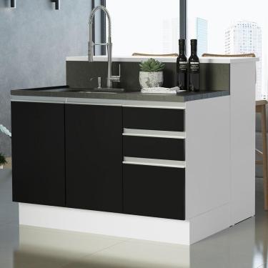 Imagem de Ilha De Cozinha Com Bancada E Balcão 120 Cm Branco/preto Glamy Madesa Branco/preto