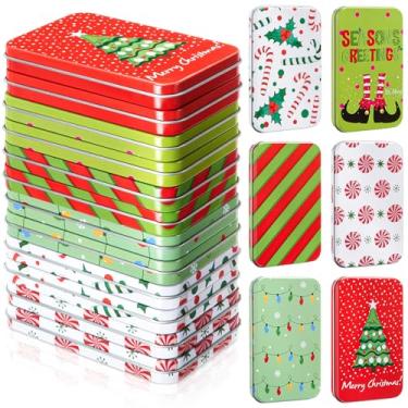 Imagem de Zhengmy Pacote com 18 porta-cartões de presente de Natal, caixas de cartão de presente de lata, porta-caixas de lata de metal de Natal com tampas para guardar meias de Natal, lembrancinhas de festa