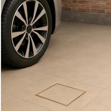 Imagem de Ralo Oculto Invisível, Termoplástico ABS, 10x10cm, Bege, Sistema Sifonado com Grade Anti Inseto, Base 9,5x4,5cm, para Banheiro e Áreas Molhadas Seca Piso Porcelanato Inteligente BEGE