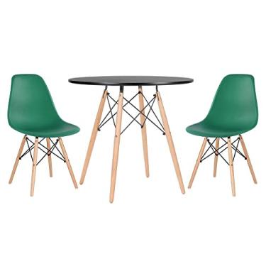 Imagem de Loft7, KIT - Mesa redonda Eames 80 cm preto + 2 cadeiras Eiffel DSW verde escuro