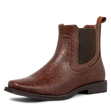 Imagem de J's.o.l.e Botas masculinas estilo cowboy cano baixo, bico quadrado, Chelsea, casual, retrô, Marrom escuro, 45